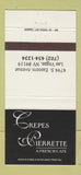 Matchbook Cover - Crepes Pierrette French Cafe Las Vegas NV 30 Strike