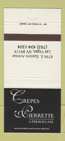 Matchbook Cover - Crepes Pierrette French Cafe Las Vegas NV 30 Strike