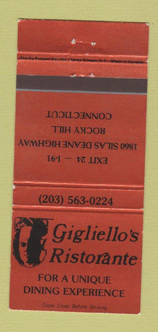 Matchbook Cover - Gigliello's Ristorante Rocky Hill CT BRONZE 30 Strike