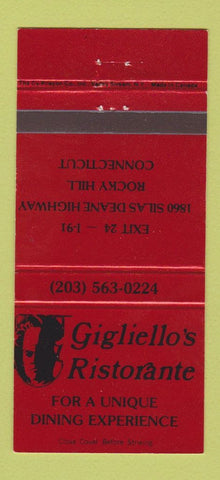 Matchbook Cover - Gigliello's Ristorante Rocky Hill CT RED WEAR 30 Strike
