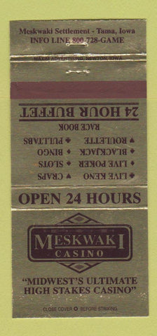 Matchbook Cover - Meskwaki Casino Tama IA WEAR 30 Strike