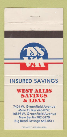 Matchbook Cover - West Allis Savings and Loan WI New Berlin WEAR 30 Strike