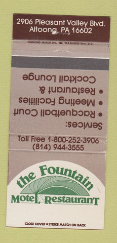 Matchbook Cover - The Fountain Motel Restaurant Altoona PA 30 Strike