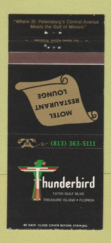Matchbook Cover - Thunderbird Motel Restaurant Treasure Island FL 30 Strike