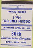 Matchbook Cover - Ogden Fire Co 1953 Ogden PA 40 Strike