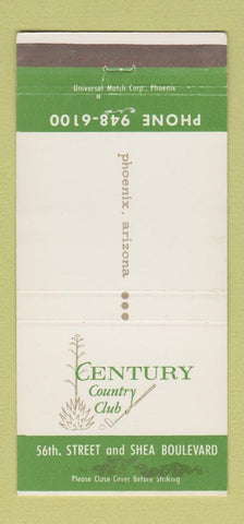Matchbook Cover - Century Country Club Phoenix AZ WEAR 30 Strike