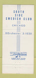 Matchbook Cover - South Side Swedish Club Chicago IL 30 Strike