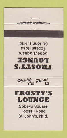 Matchbook Cover - Frosty's Lounge St John's NF 30 Strike