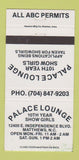 Matchbook Cover - Palace Lounge Strip Club? Matthews NC WHITE 30 Strike