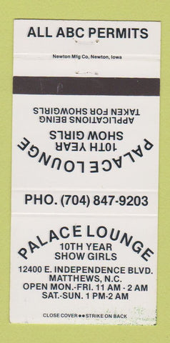 Matchbook Cover - Palace Lounge Strip Club? Matthews NC WHITE 30 Strike