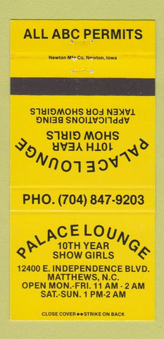 Matchbook Cover - Palace Lounge Strip Club? Matthews NC YELLOW 30 Strike