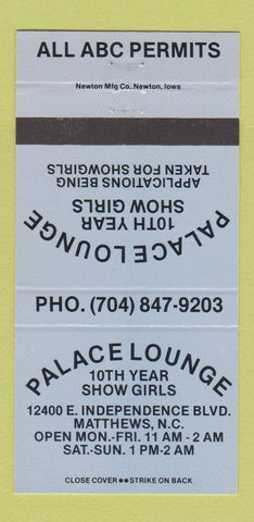 Matchbook Cover - Palace Lounge Strip Club? Matthews NC BLUE 30 Strike