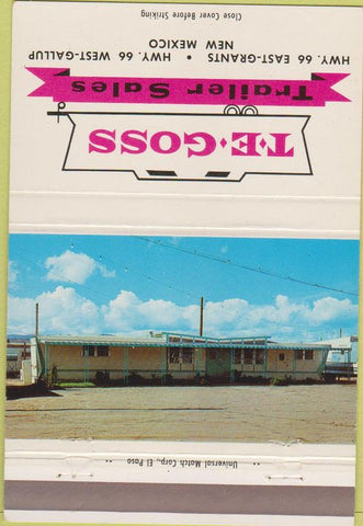 Matchbook Cover - T.E. Goss Trailer Sales Gallup NM Route 66 40 Strike
