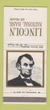 Matchbook Cover - Lincoln NATional Bank of Miami FL Abraham 30 Strike