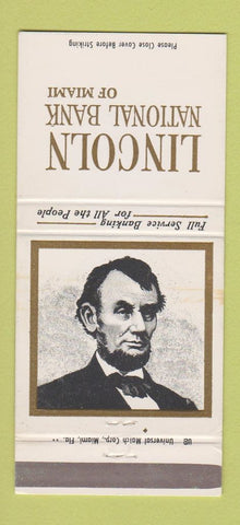 Matchbook Cover - Lincoln NATional Bank of Miami FL Abraham 30 Strike