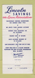 Matchbook Cover - Lincoln Savings and Loan Los Angeles CA 30 Strike