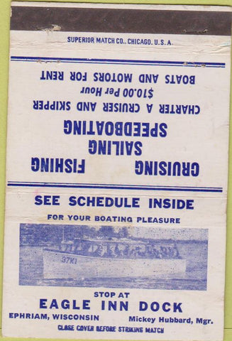 Matchbook Cover - Eagle Inn Dock Ephriam WI WEAR 40 Strike