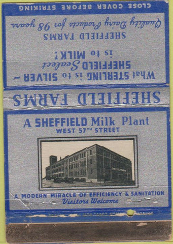 Matchbook Cover - Sheffield Milk Plant New York City 40 Strike