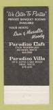 Matchbook Cover - Paradise Villa Cafe Detroit Troy MI Italian 30 Strike