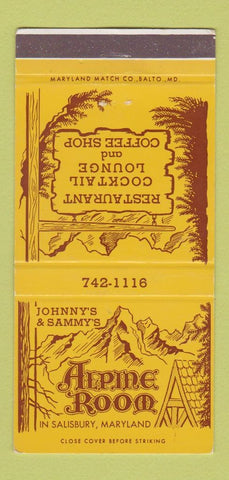 Matchbook Cover - Alpine Room Salisbury MD 30 Strike