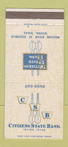 Matchbook Cover - Citizens State Bank Irving TX 30 Strike