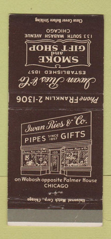 Matchbook Cover - Iwan Ries Smoke Gift Shop Chicago IL tobacco 30 Strike