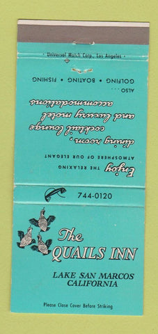 Matchbook Cover - Quails Inn Lake San Marcos CA 30 Strike