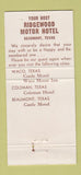 Matchbook Cover - Ridgewood Motor Hotel Beaumont TX 30 Strike