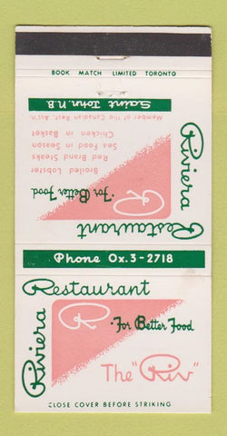 Matchbook Cover - Riviera Restaurant St John NB 30 Strike