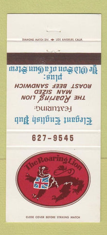 Matchbook Cover - The Roaring Lion English Pub Los Angeles CA 30 Strike