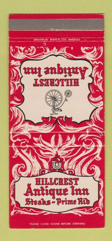 Matchbook Cover - Hillcrest Antique Inn Pasadena CA 30 Strike