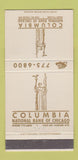 Matchbook Cover - Columbia National Bank Chicago IL 30 Strike