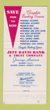 Matchbook Cover - Jeff Davis Bank Jennings LA 30 Strike