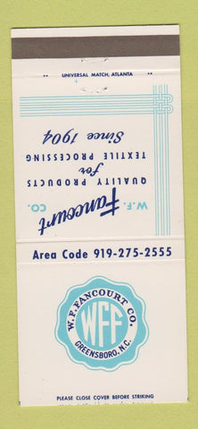 Matchbook Cover - WF Fancourt Textile Processing Greensboro NC 30 Strike