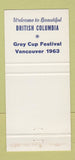 Matchbook Cover - Victoria BC Canada Grey Cup Festival 1963 30 Strike