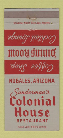 Matchbook Cover - Sunderman's Colonial House Nogales AZ 30 Strike