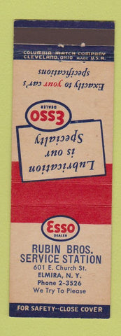 Matchbook Cover - Esso oil gas Rubin Bros Elmira NY