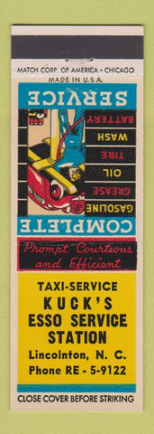 Matchbook Cover - Esso oil gas Kuck's Lincolnton NC Taxi