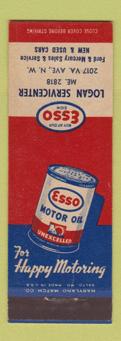 Matchbook Cover - Esso oil gas Logan Ford Mercury
