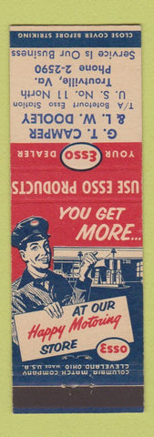 Matchbook Cover - Esso oil gas GT Camper LW Dooley Troutville VA
