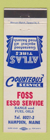 Matchbook Cover - Esso oil gas Foss Hamden ME