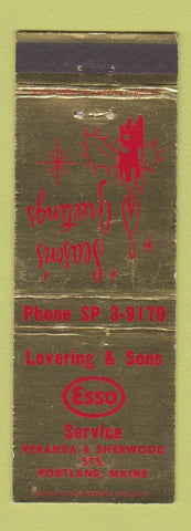 Matchbook Cover - Esso oil gas Lovering and Sons Portland ME Christmas