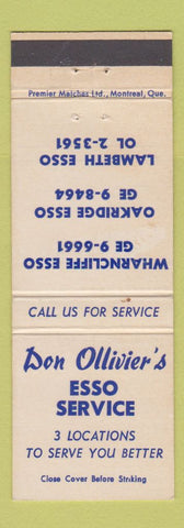 Matchbook Cover - Esso oil gas Don Ollivier's Canada WEAR QC?