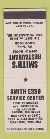 Matchbook Cover - Esso oil gas Smith's Restaurant Roanoke VA