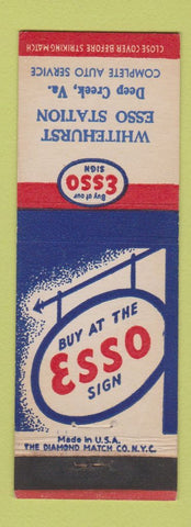 Matchbook Cover - Esso oil gas Whitehurst Deep Creek VA