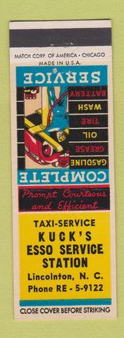 Matchbook Cover - Esso oil gas Kuck's Lincolnton NC Taxi