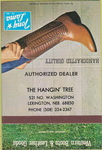 Matchbook Cover - Tony Lama Cowboy Boots Lexington NE 40 Strike