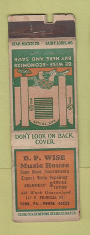 Matchbook Cover - DP Wise Music House Instruments STAR MATCH PAPER LOSS