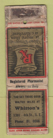 Matchbook Cover - Whitton's Drug Store STAR MATC HPOOR