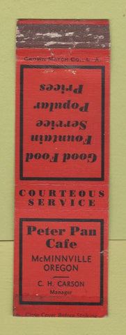 Matchbook Cover - Peter Pan Cafe McMinnville OR CROWN  WORN